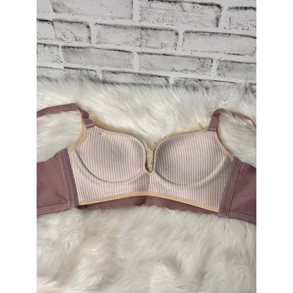 Wireless Floral Lace Bra Dusty Rose Beige Lightly Padded Adjustable Straps - Picture 4 of 8